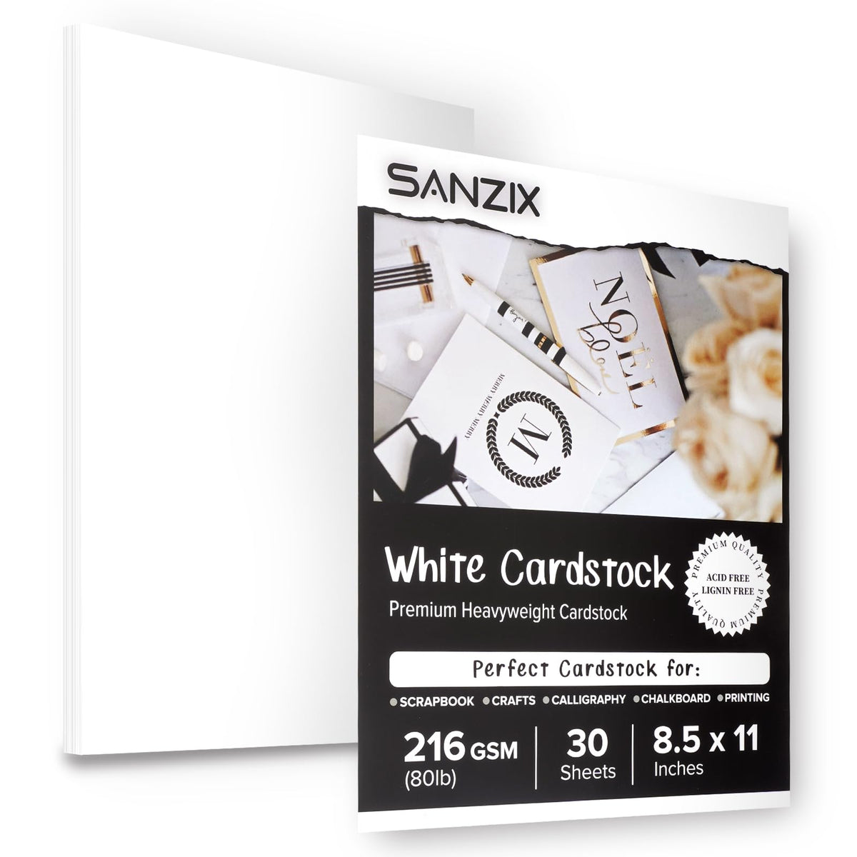 SANZIX White Cardstock 8.5x11", 30 Sheets