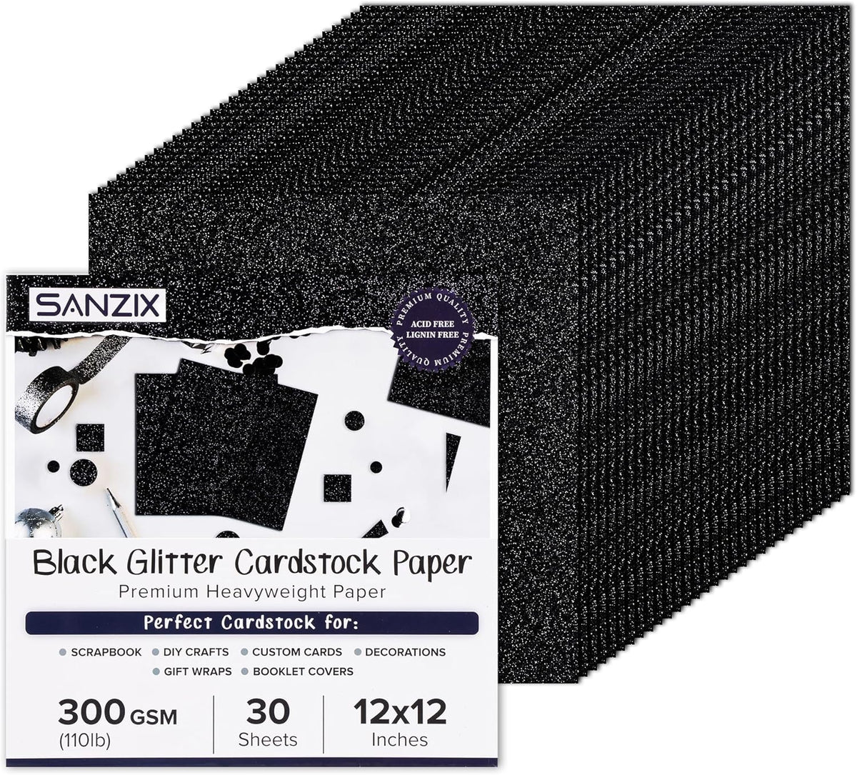 SANZIX Black Glitter Cardstock, 12x12", 30 Sheets