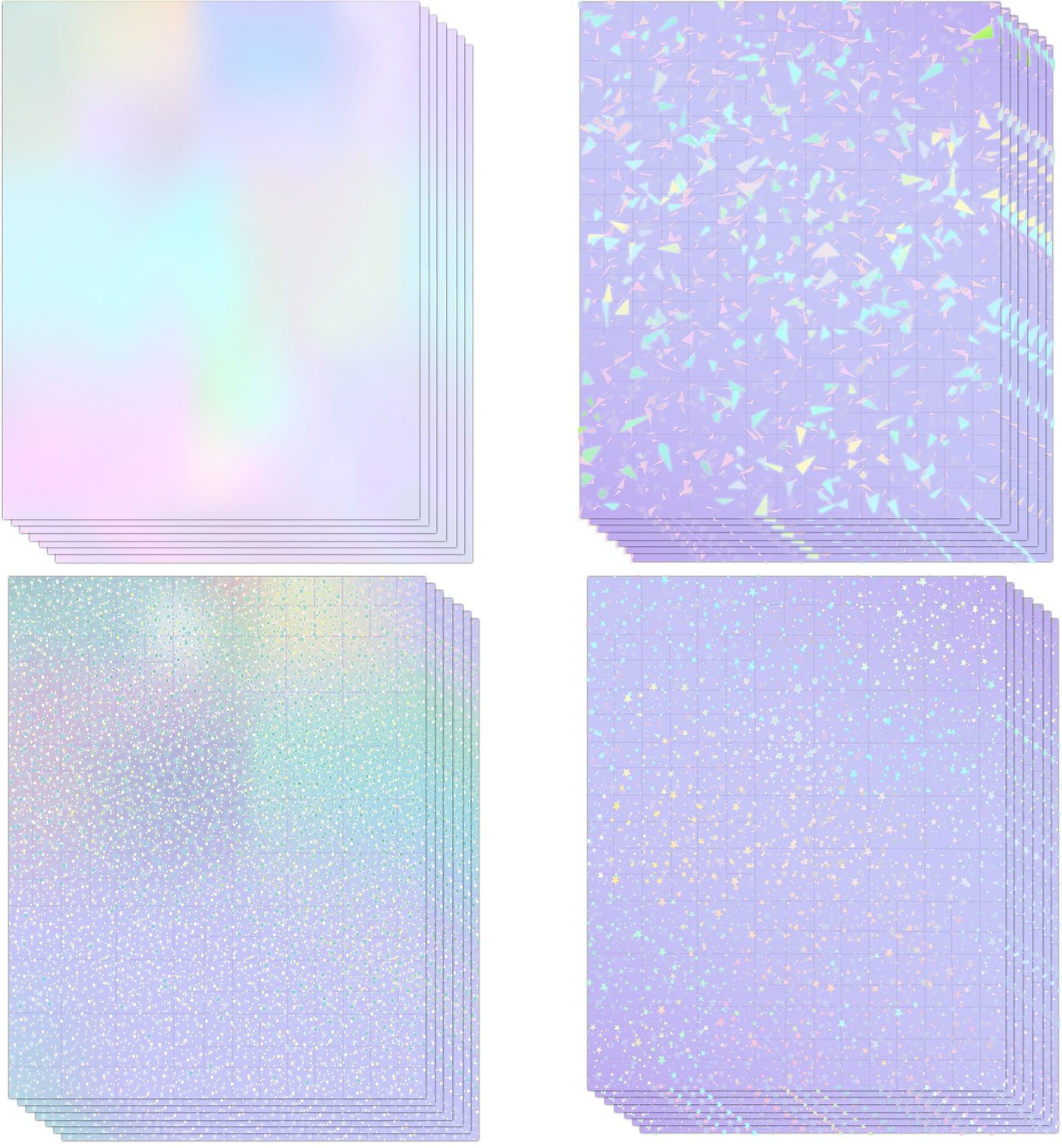 SANZIX 36 Sheets Holographic Sticker Paper - Transparent Self Adhesive Vinyl Laminate Film for Stickers, Cricut Crafts, Scrapbooking, Waterproof, A4 (Colorful, Gem, Dot, Star Patterns)