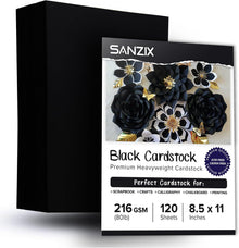 SANZIX 120 Sheets Black Cardstock 8.5 x 11 80lb/216 GSM Cover Card Stock for Invitations, Drawing, Menus, Decorations, DIY Cards, Scrapbook, Calligraphy & Crafts | Heavyweight Printer Paper