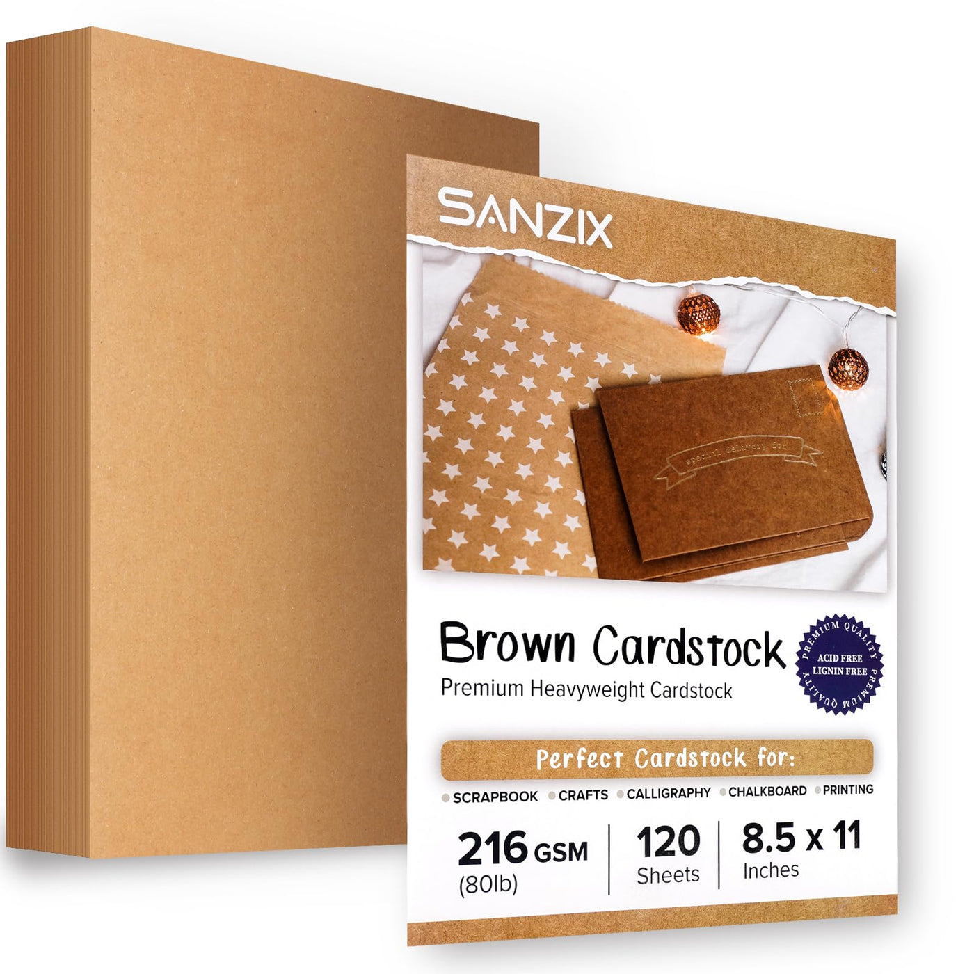 SANZIX Brown Cardstock 8.5 x 11 Inch, 80lb 216 GSM Heavyweight - 120 Sheets | Brown Construction Paper for Invitations, Menus, Scrapbook, Halloween Party Decorations, DIY Cards, and Crafts