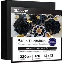 SANZIX 120 Sheets Black Cardstock 12x12 - Heavyweight 80 Lbs 220 GSM Black 12x12 Cardstock for Crafts | Laser & Inkjet Printer Compatible, Perfect for Halloween Decorations, Scrapbooking, Invitations