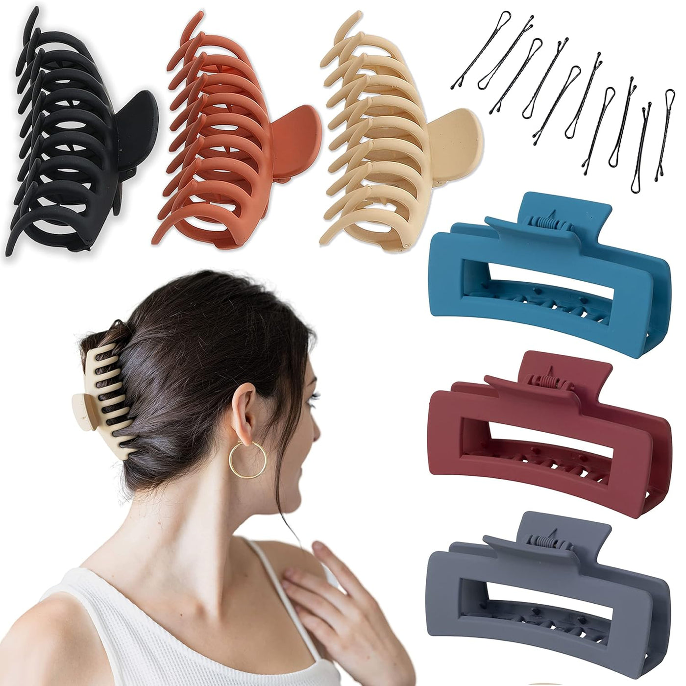 Large Matte Claw Clips for Women – Strong Hold Jaw Clips for Thick & Curly Hair