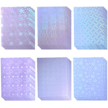 SANZIX 36 Sheets Transparent Holographic Sticker Paper - A4 Waterproof Holographic Laminate Sheets, Self Adhesive Holographic Vinyl Sticker Paper (Line, Round, Windmill, Fireworks, Snow, Stars)
