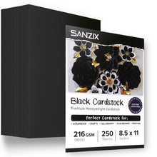 SANZIX 250 Sheets Black Cardstock 8.5 x 11-80lb 216 GSM Thick Printer Paper for Invitations, Business Cards, Menus, Crafts, Halloween Party Decorations, DIY Cards, Scrapbook, Calligraphy & More