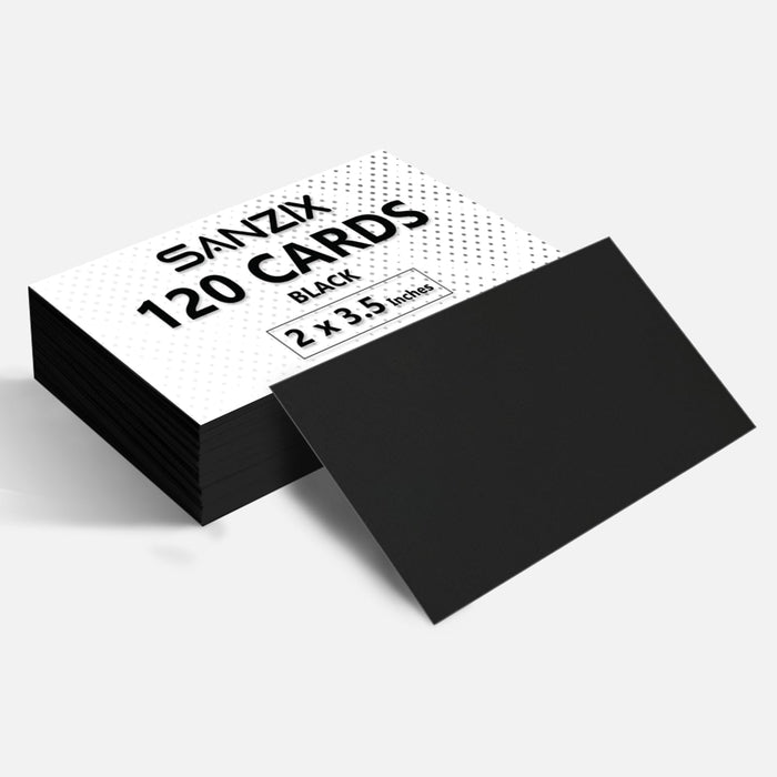 SANZIX 120 Pack Blank Business Cards 2" x 3.5" 220 GSM-80 Lbs Customizable Black Cardstock Business Card Paper for Printer | Black Blank Thankyou & Message Cards.