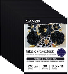 SANZIX 30 Sheets Black Cardstock Paper 8.5 x 11 80lb/216 GSM Heavyweight Printer Paper for DIY Cards, Scrapbook, Calligraphy | Card Stock for Drawing, Invitations, Menus & Halloween Decorations