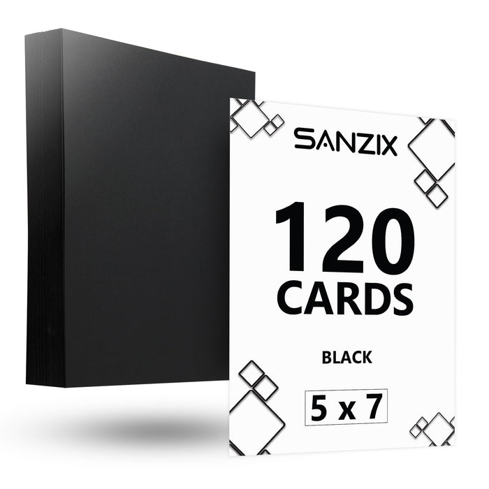 SANZIX 120 Sheets Black Cardstock 5" x 7" - 80 Lbs 220 GSM | Heavyweight Thick 5x7 Cardstock | Perfect Invitation Paper | Premium Printer Paper for Menus, DIY Cards & Postcards