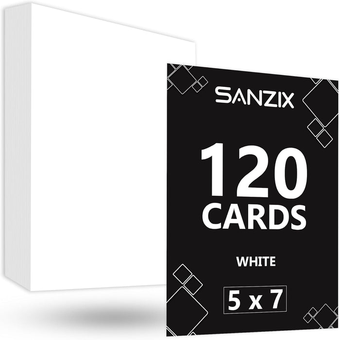 SANZIX 120 Sheets White Cardstock 5" x 7" - 80 Lbs/220 GSM, Laser & Inkjet Printer Compatible Invitation Paper | 5x7 Cardstock Paper for Printing | Invitation cards, Postcards, Note Cards