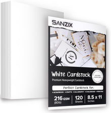 SANZIX 120 Sheets White Cardstock Paper 8.5 x 11-80lb 216 GSM Thick White Card Stock for Invitations, Menus, Scrapbooking, DIY Cards & Halloween Party Decorations | Cardstock for Printers & Crafts