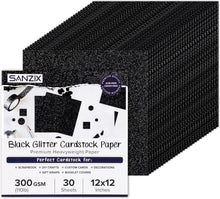 SANZIX 30 Sheets Black Glitter Cardstock Paper 12x12"- 110lb 300 GSM Premium Glitter Sparkle Paper for Cricut, Halloween Decorations, Christmas Cards, Scrapbook DIY Crafts, Decor, Gifts & Custom Cards