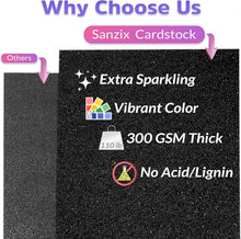 SANZIX 30 Sheets Black Glitter Cardstock Paper 12x12"- 110lb 300 GSM Premium Glitter Sparkle Paper for Cricut, Halloween Decorations, Christmas Cards, Scrapbook DIY Crafts, Decor, Gifts & Custom Cards
