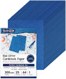 SANZIX 25 Sheets Blue Glitter Cardstock Paper- 8.2"x11.7", 110lb 300 GSM, Heavyweight Sparkling Glitter Paper Blue for Cricut, Scrapbook, DIY Crafts, Christmas, Gift Wraps, Wedding & Party Decorations