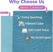SANZIX 25 Sheets Blue Glitter Cardstock Paper- 8.2"x11.7", 110lb 300 GSM, Heavyweight Sparkling Glitter Paper Blue for Cricut, Scrapbook, DIY Crafts, Christmas, Gift Wraps, Wedding & Party Decorations