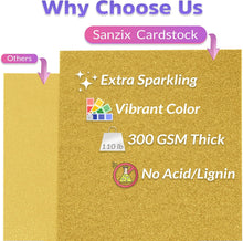 SANZIX 30 Sheets Gold Glitter Cardstock Paper 12x12" 110lb 300 GSM-Premium Gitter Sparkle Paper for Cricut, Christmas Cards, Scrapbook, DIY Crafts, Custom Cards, Decor & Gifts