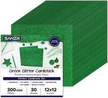 SANZIX 30 Sheets Green Glitter Cardstock Paper 12x12" 110lb 300 GSM Glitter Paper for Cricut, Christmas Cards, Scrapbook, DIY Crafts, Decor, and Custom Cards | Ideal for Gift Wraps & Booklet Covers