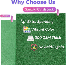 SANZIX 30 Sheets Green Glitter Cardstock Paper 12x12" 110lb 300 GSM Glitter Paper for Cricut, Christmas Cards, Scrapbook, DIY Crafts, Decor, and Custom Cards | Ideal for Gift Wraps & Booklet Covers
