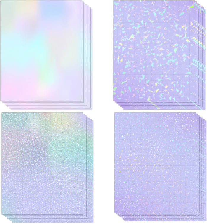 SANZIX 36 Sheets Holographic Sticker Paper - Transparent Self Adhesive Vinyl Laminate Film for Stickers, Cricut Crafts, Scrapbooking, Waterproof, A4 (Colorful, Gem, Dot, Star Patterns)