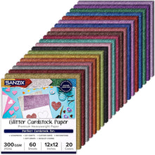 SANZIX Glitter Cardstock 12x12" - 60 Sheets, 20 Colors, 110lb, 300 GSM | Heavyweight Glitter Paper Cardstock for Cricut, Halloween, Christmas Cards, Scrapbook, DIY, Decor & Cards | Sparkly Paper