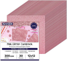SANZIX 30 Sheets Pink Glitter Cardstock Paper 12x12" 110lb 300 GSM for Valentine's Day Cricut, Christmas Cards, Scrapbook, DIY Crafts, Decor, Custom Gifts & Cards | Premium Sparkle Paper for Crafting