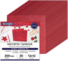 SANZIX Red Glitter Cardstock Paper 12x12"-30 Sheets, 110lb 300 GSM for Cricut, Christmas Cards, Scrapbook, DIY Crafts, Decor Gift Wraps & Custom Cards | Premium Sparkle Paper for Valentine's Day