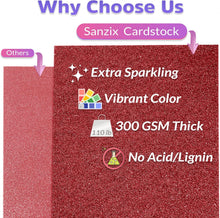 SANZIX Red Glitter Cardstock Paper 12x12"-30 Sheets, 110lb 300 GSM for Cricut, Christmas Cards, Scrapbook, DIY Crafts, Decor Gift Wraps & Custom Cards | Premium Sparkle Paper for Valentine's Day