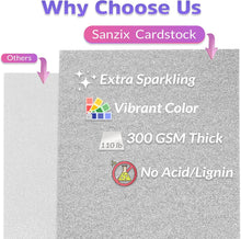 SANZIX 25 Sheets Silver Glitter Cardstock Paper- 8.2"x11.7", 110lb 300 GSM, Heavyweight Shiny Silver Glitter Paper Cardstock for Cricut, Scrapbook, DIY Crafts, Christmas, Gift Wraps, Cards