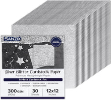 SANZIX 30 Sheets Silver Glitter Cardstock Paper 12x12", 110lb 300 GSM | Premium Glitter Sparkle Paper for Cricut, Christmas Cards, Scrapbook, DIY Crafts, Decor, Crafts, Gifts & Custom Cards
